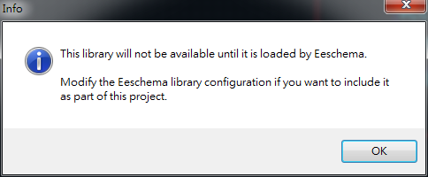 存檔離開。它會(huì)提醒你，要增加library搜尋路徑， 不然無法在library browser 找到你的library 